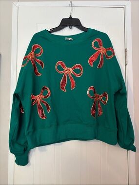 Peach Love California Green Sweatshirt with Red Sequin Bows